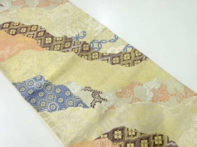 アンティーク　道長取に花・古典柄模様織出し袋帯（材料）